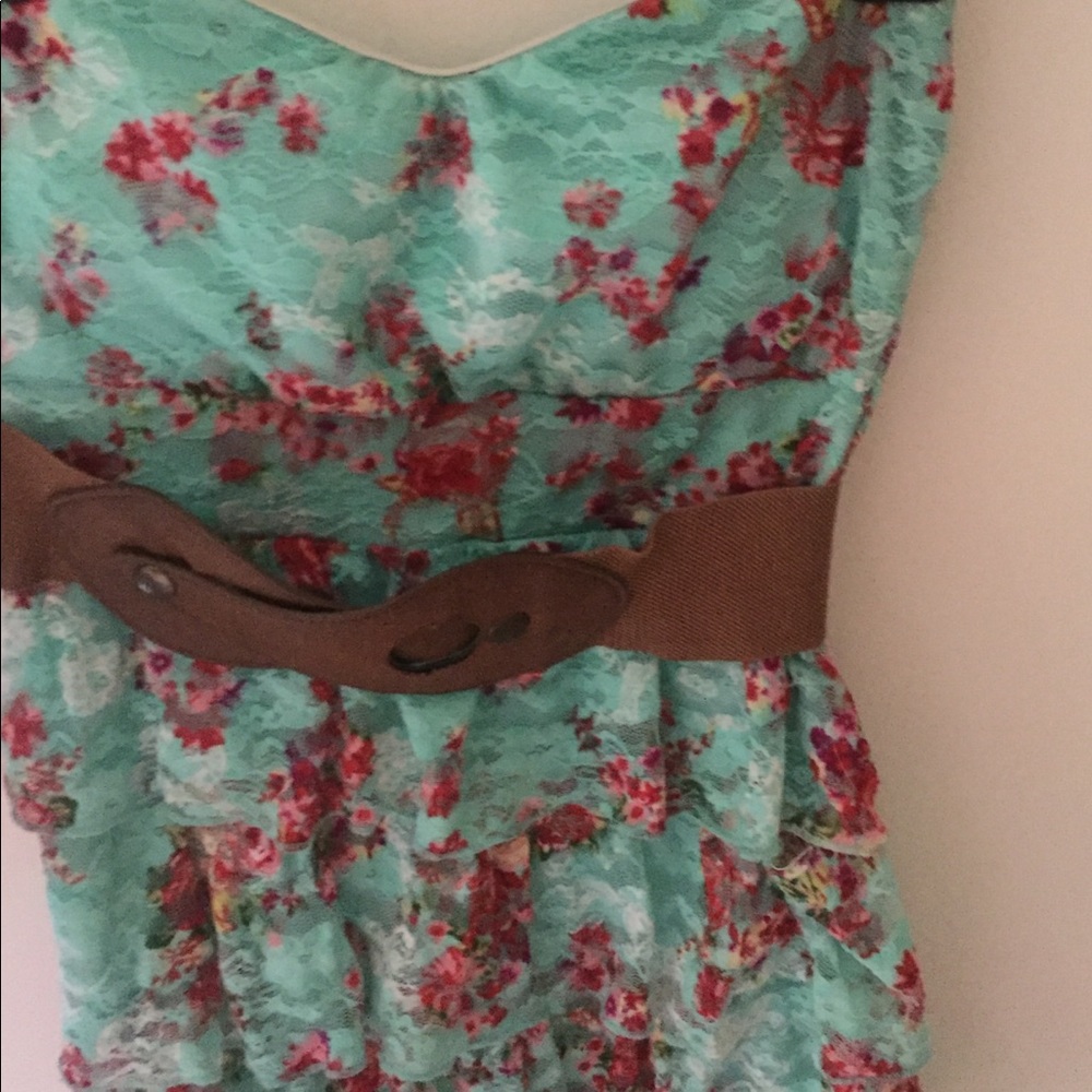 Tube top teal with flowers, size M